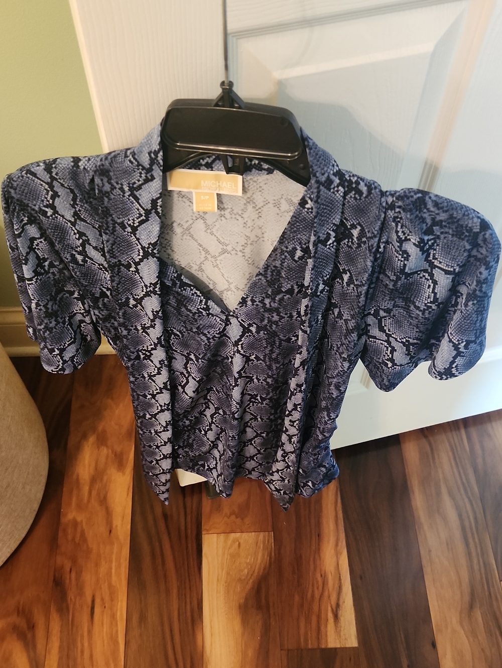 Michael Kors Navy Snake-Print Short Sleeve Blouse